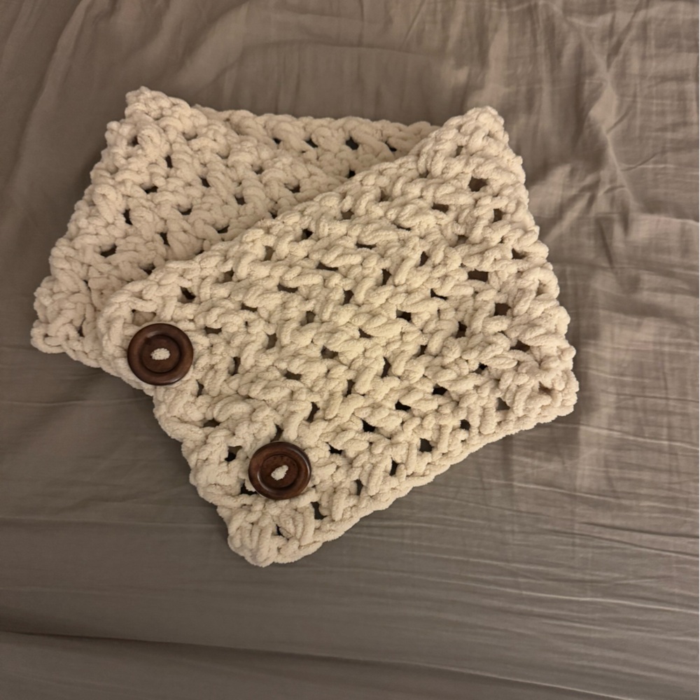 Chunky Knit Cream neck warmer with Button Accents